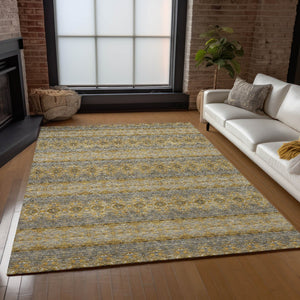 Homeroots 3' Inviting Gold Gray Silver Floral Medallion Washable Area Rug For Indoor Outdoor Spaces 3' X 5' Polyester 578322