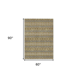 Homeroots 3' Inviting Gold Gray Silver Floral Medallion Washable Area Rug For Indoor Outdoor Spaces 5' X 8' Polyester 578323