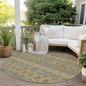 Homeroots 3' Inviting Gold Gray Silver Floral Medallion Washable Area Rug For Indoor Outdoor Spaces 8' Round Polyester 578324