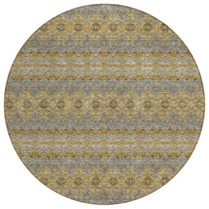 HomeRoots 5' Floral Medallion Area Rug in Gold, Gray & Silver - Stylish, Washable for Indoor & Outdoor Use 8' Round 578324