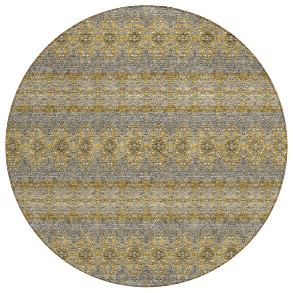 HomeRoots 5' Floral Medallion Area Rug in Gold, Gray & Silver - Stylish, Washable for Indoor & Outdoor Use 8' Round 578324