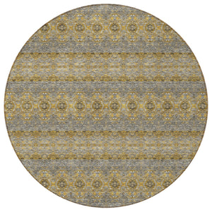 Homeroots 3' Inviting Gold Gray Silver Floral Medallion Washable Area Rug For Indoor Outdoor Spaces 8' Round Polyester 578324