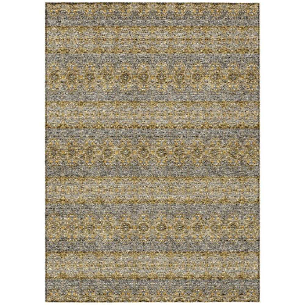 HomeRoots 5' Floral Medallion Area Rug in Gold, Gray & Silver - Stylish, Washable for Indoor & Outdoor Use 10' X 14' 578327