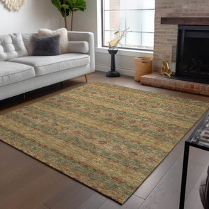 Homeroots 3' Inviting Gold Gray Silver Floral Medallion Washable Area Rug For Indoor Outdoor Spaces 5' X 8' Polyester 578329