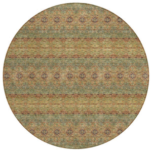 HomeRoots 5' Floral Medallion Area Rug in Artichoke & Olive Green – Durable, Washable for Indoor & Outdoor Use 8' Round 578330