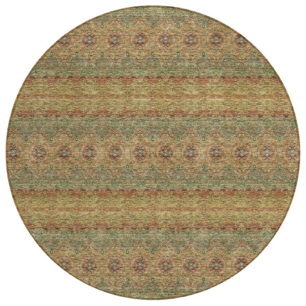 HomeRoots 5' Floral Medallion Area Rug in Artichoke & Olive Green – Durable, Washable for Indoor & Outdoor Use 8' Round 578330