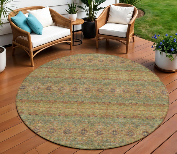 Homeroots 3' Inviting Gold Gray Silver Floral Medallion Washable Area Rug For Indoor Outdoor Spaces 8' Round Polyester 578330