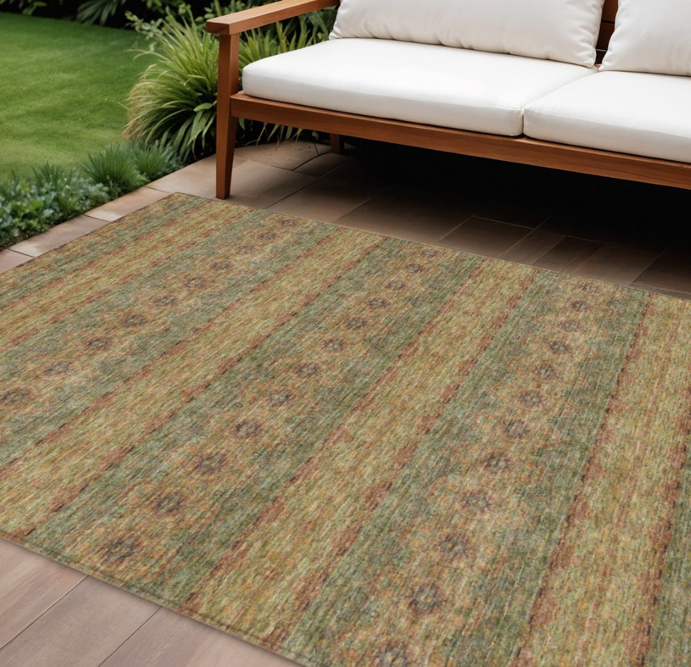 HomeRoots 5' Floral Medallion Area Rug in Artichoke & Olive Green – Durable, Washable for Indoor & Outdoor Use 8' X 10' 578331