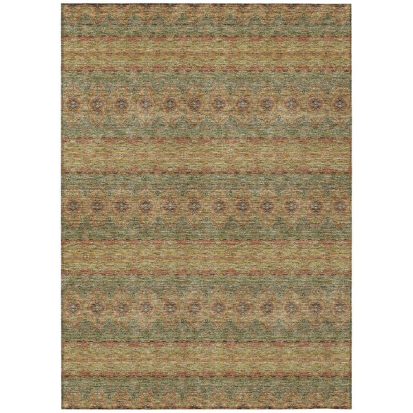 HomeRoots 5' Floral Medallion Area Rug in Artichoke & Olive Green – Durable, Washable for Indoor & Outdoor Use 8' X 10' 578331