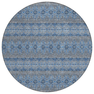 HomeRoots 5' Navy Blue and Sky Blue Floral Medallion Area Rug - Durable, Washable, Indoor/Outdoor Style! 8' Round 578336