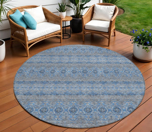 Homeroots 3' Inviting Gold Gray Silver Floral Medallion Washable Area Rug For Indoor Outdoor Spaces 8' Round Polyester 578336