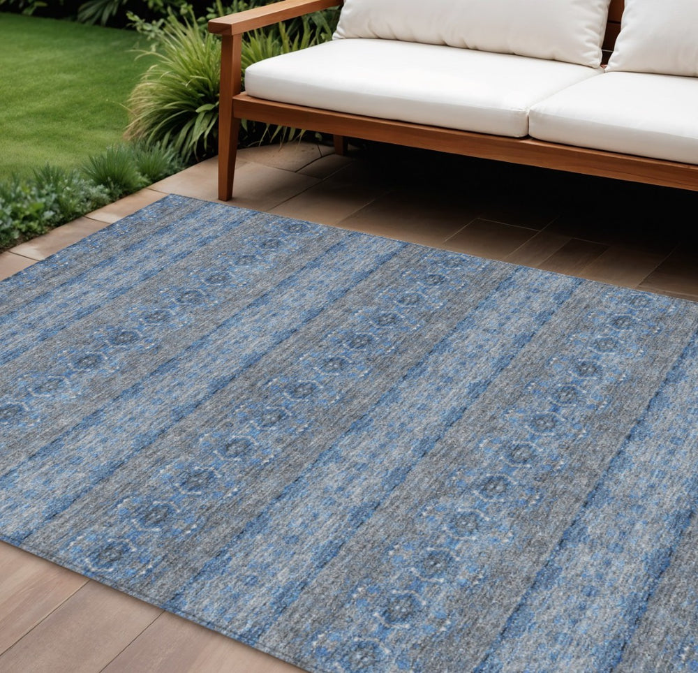 HomeRoots 9' Navy Blue and Sky Blue Floral Medallion Area Rug – Durable, Washable, Stylish for Indoor/Outdoor Use 9' X 12' 578338