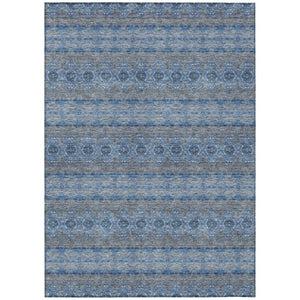 HomeRoots 5' Navy Blue and Sky Blue Floral Medallion Area Rug - Durable, Washable, Indoor/Outdoor Style! 10' X 14' 578339