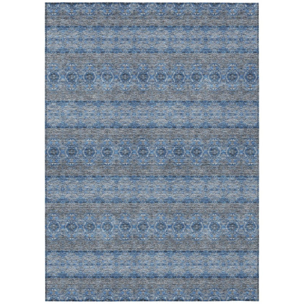 HomeRoots 5' Navy Blue and Sky Blue Floral Medallion Area Rug - Durable, Washable, Indoor/Outdoor Style! 10' X 14' 578339