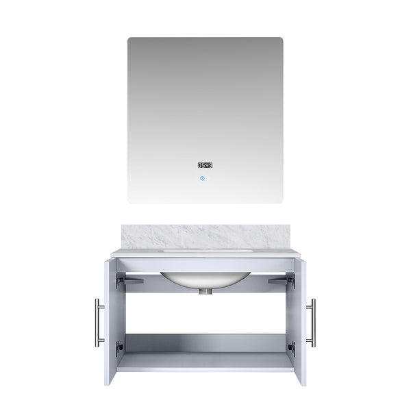 English Elm Glossy White Bath Vanity Set With Carrara Marble Top & Led Mirror For Modern Bathroom Makeover B2731S00664