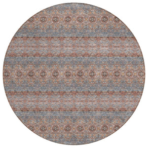 HomeRoots 5' Vibrant Floral Medallion Area Rug in Orange-Copper and Gray for Indoor & Outdoor Spaces 8' Round 578342