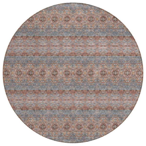 HomeRoots 5' Vibrant Floral Medallion Area Rug in Orange-Copper and Gray for Indoor & Outdoor Spaces 8' Round 578342