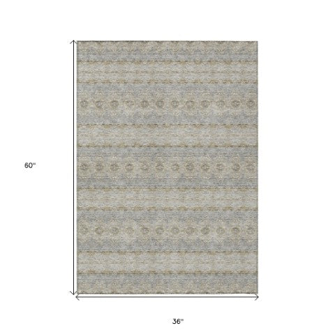 Homeroots 3' Inviting Gold Gray Silver Floral Medallion Washable Area Rug For Indoor Outdoor Spaces 3' X 5' Polyester 578352