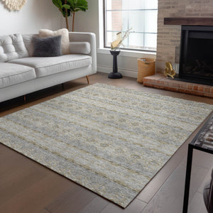 Homeroots 3' Inviting Gold Gray Silver Floral Medallion Washable Area Rug For Indoor Outdoor Spaces 3' X 5' Polyester 578352