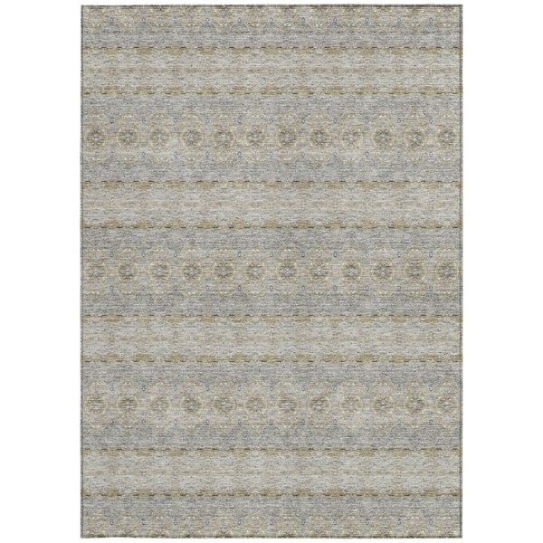 Homeroots 3' Inviting Gold Gray Silver Floral Medallion Washable Area Rug For Indoor Outdoor Spaces 5' X 8' Polyester 578353