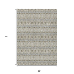 Homeroots 3' Inviting Gold Gray Silver Floral Medallion Washable Area Rug For Indoor Outdoor Spaces 5' X 8' Polyester 578353