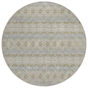 HomeRoots 5' Elegant Silver Gray and Gold Floral Medallion Area Rug - Washable for Indoor and Outdoor Use 8' Round 578354