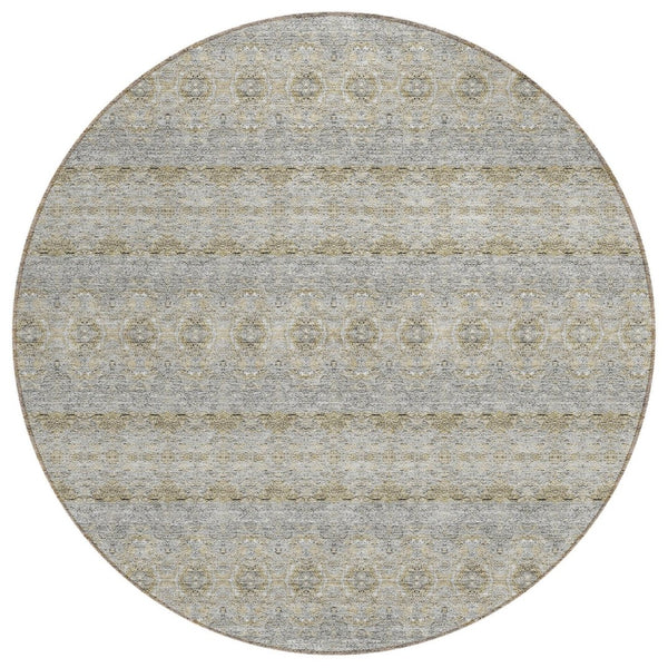 HomeRoots 5' Elegant Silver Gray and Gold Floral Medallion Area Rug - Washable for Indoor and Outdoor Use 8' Round 578354
