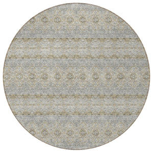 Homeroots 3' Inviting Gold Gray Silver Floral Medallion Washable Area Rug For Indoor Outdoor Spaces 8' Round Polyester 578354