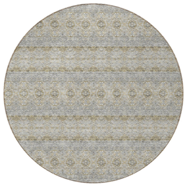 Homeroots 3' Inviting Gold Gray Silver Floral Medallion Washable Area Rug For Indoor Outdoor Spaces 8' Round Polyester 578354