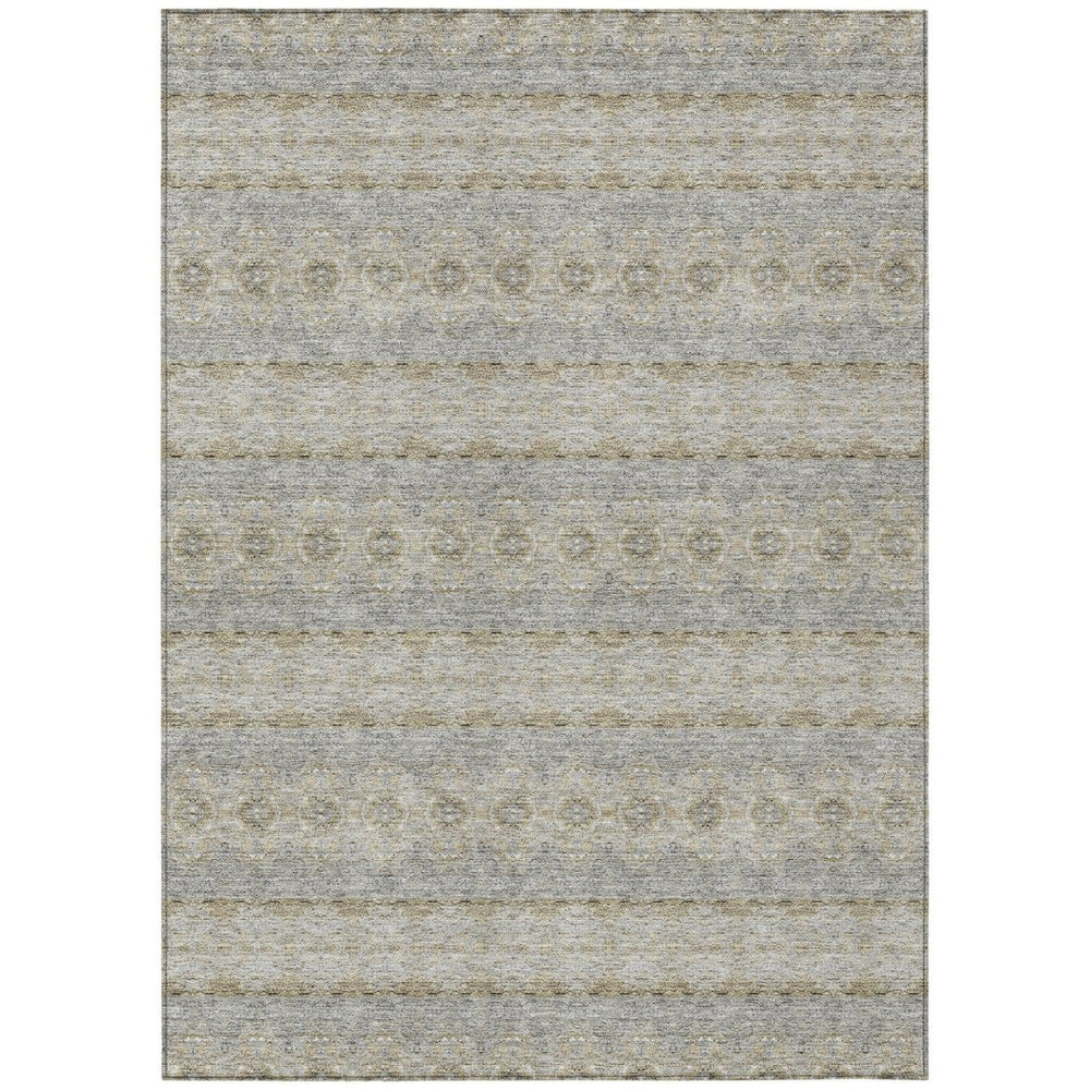 HomeRoots 5' Elegant Silver Gray and Gold Floral Medallion Area Rug - Washable for Indoor and Outdoor Use 8' X 10' 578355