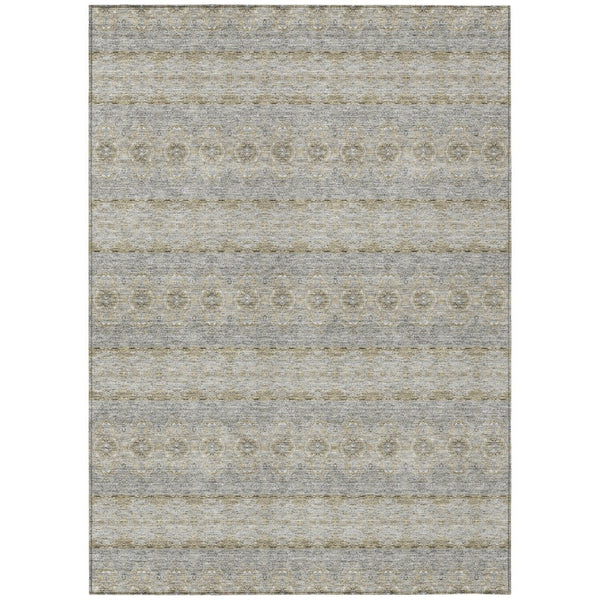 HomeRoots 9' Elegant Silver Gray and Gold Floral Medallion Area Rug for Indoor and Outdoor Spaces, Machine Washable 9' X 12' 578356