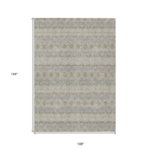 Homeroots 3' Inviting Gold Gray Silver Floral Medallion Washable Area Rug For Indoor Outdoor Spaces 9' X 12' Polyester 578356