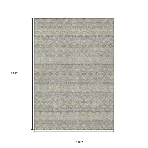 Homeroots 3' Inviting Gold Gray Silver Floral Medallion Washable Area Rug For Indoor Outdoor Spaces 9' X 12' Polyester 578356