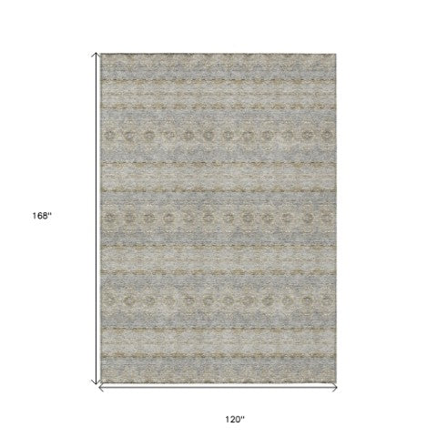Homeroots 3' Inviting Gold Gray Silver Floral Medallion Washable Area Rug For Indoor Outdoor Spaces 10' X 14' Polyester 578357