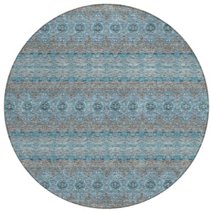HomeRoots 5' Coastal-Inspired Teal Blue Aqua Floral Medallion Area Rug – Durable, Washable, Indoor/Outdoor Use 8' Round 578360