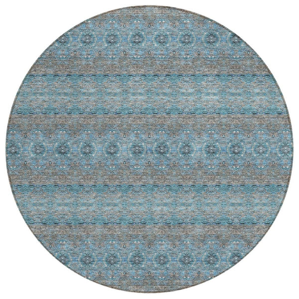 HomeRoots 5' Coastal-Inspired Teal Blue Aqua Floral Medallion Area Rug – Durable, Washable, Indoor/Outdoor Use 8' Round 578360
