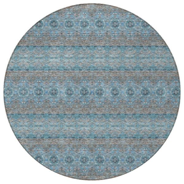 Homeroots 3' Inviting Gold Gray Silver Floral Medallion Washable Area Rug For Indoor Outdoor Spaces 8' Round Polyester 578360