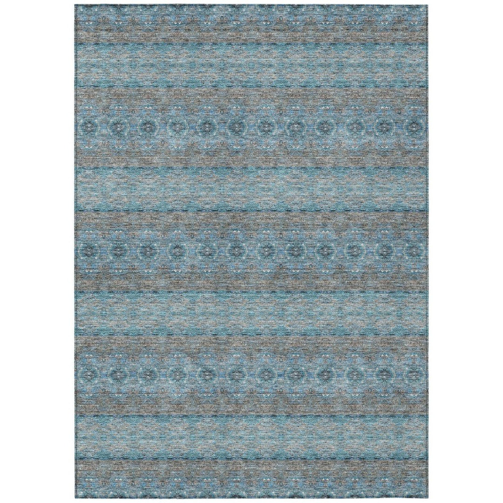HomeRoots 9' Coastal-Inspired Teal Blue Floral Medallion Area Rug for Indoor & Outdoor Spaces, Washable & Durable 9' X 12' 578362