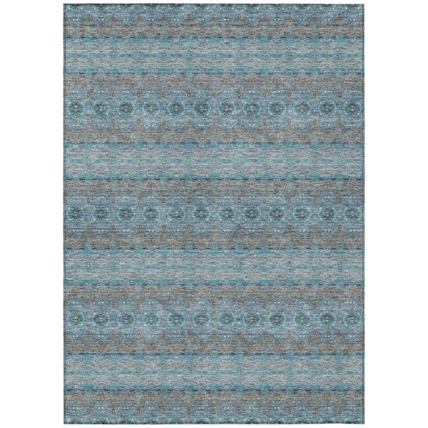 HomeRoots 9' Coastal-Inspired Teal Blue Floral Medallion Area Rug for Indoor & Outdoor Spaces, Washable & Durable 9' X 12' 578362