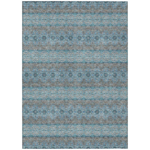 HomeRoots 5' Coastal-Inspired Teal Blue Aqua Floral Medallion Area Rug – Durable, Washable, Indoor/Outdoor Use 10' X 14' 578363