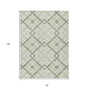 Homeroots 3' Artichoke Green Geometric Washable Area Rug - Perfect For Indoor And Outdoor Spaces, Durable Design 8' X 10' Polyester 578367