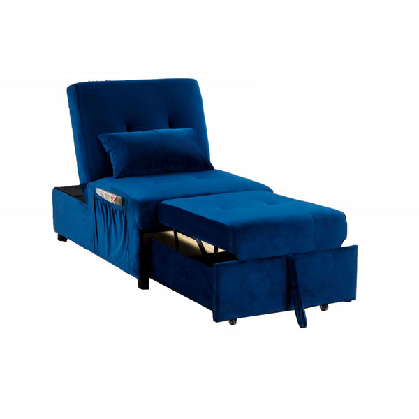 English Elm Velvet Adjustable Sleeper Lounge Chaise with Convertible Back, Plush Navy Velvet, 72" Long Comfort Recliner B011P367207