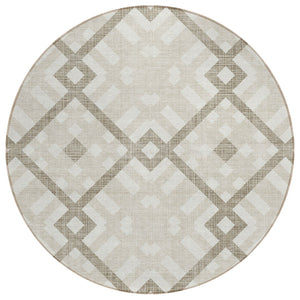 HomeRoots 5' Washable Geometric Area Rug in Beige Tan and Ivory for Indoor and Outdoor Style & Durability 8' Round 578372