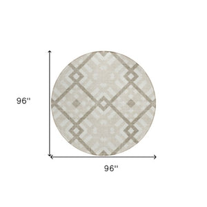 Homeroots 3' Artichoke Green Geometric Washable Area Rug - Perfect For Indoor And Outdoor Spaces, Durable Design 8' Round Polyester 578372