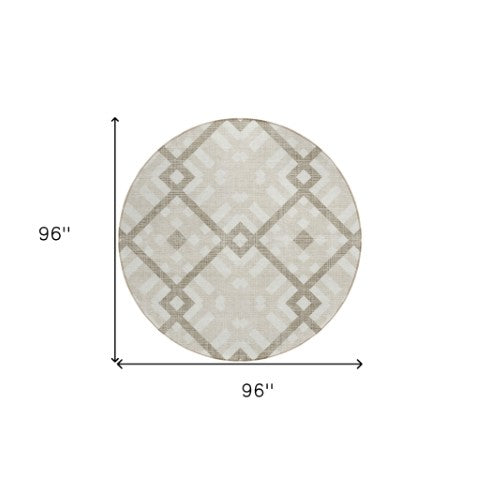 Homeroots 3' Artichoke Green Geometric Washable Area Rug - Perfect For Indoor And Outdoor Spaces, Durable Design 8' Round Polyester 578372