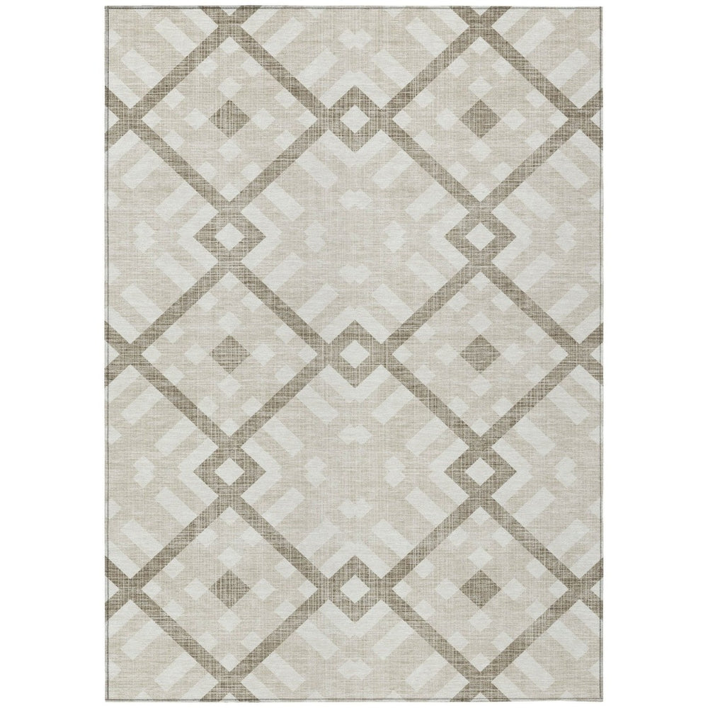HomeRoots 5' Washable Geometric Area Rug in Beige Tan and Ivory for Indoor and Outdoor Style & Durability 10' X 14' 578375