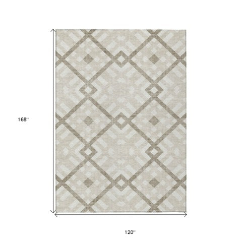Homeroots 3' Artichoke Green Geometric Washable Area Rug - Perfect For Indoor And Outdoor Spaces, Durable Design 10' X 14' Polyester 578375