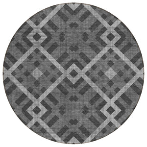HomeRoots 5' Modern Charcoal Gray and Silver Geometric Area Rug for Indoor and Outdoor Spaces, Washable Design 8' Round 578378