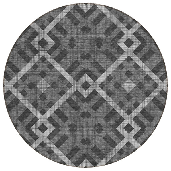 HomeRoots 5' Modern Charcoal Gray and Silver Geometric Area Rug for Indoor and Outdoor Spaces, Washable Design 8' Round 578378