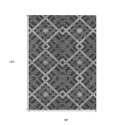 Homeroots 3' Artichoke Green Geometric Washable Area Rug - Perfect For Indoor And Outdoor Spaces, Durable Design 8' X 10' Polyester 578379